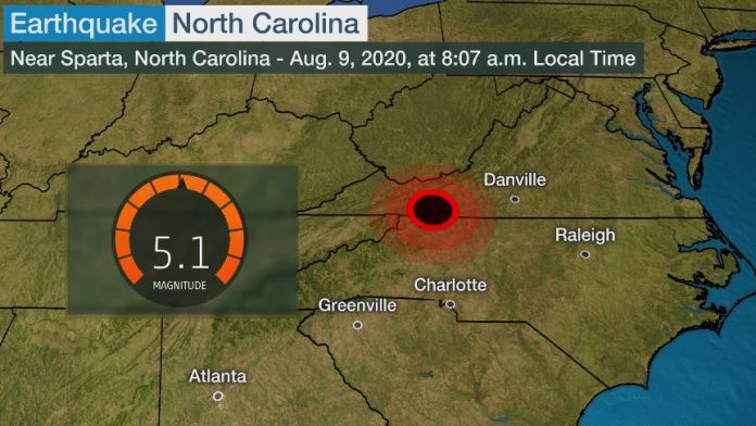 Earthquake in North Carolina today, most powerful in the state since 1916