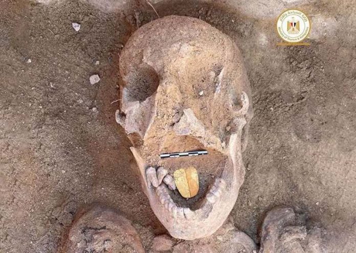 Researchers in Egypt find a mummy with a golden tongue