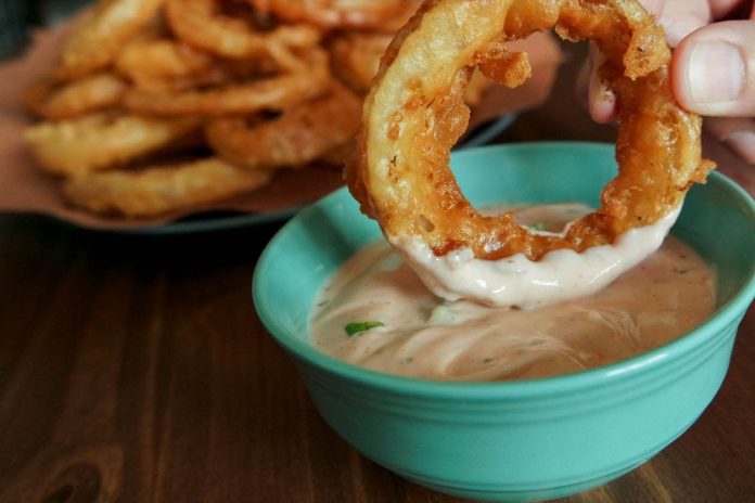 Delight your party guests with gluten-free beer battered onion rings
